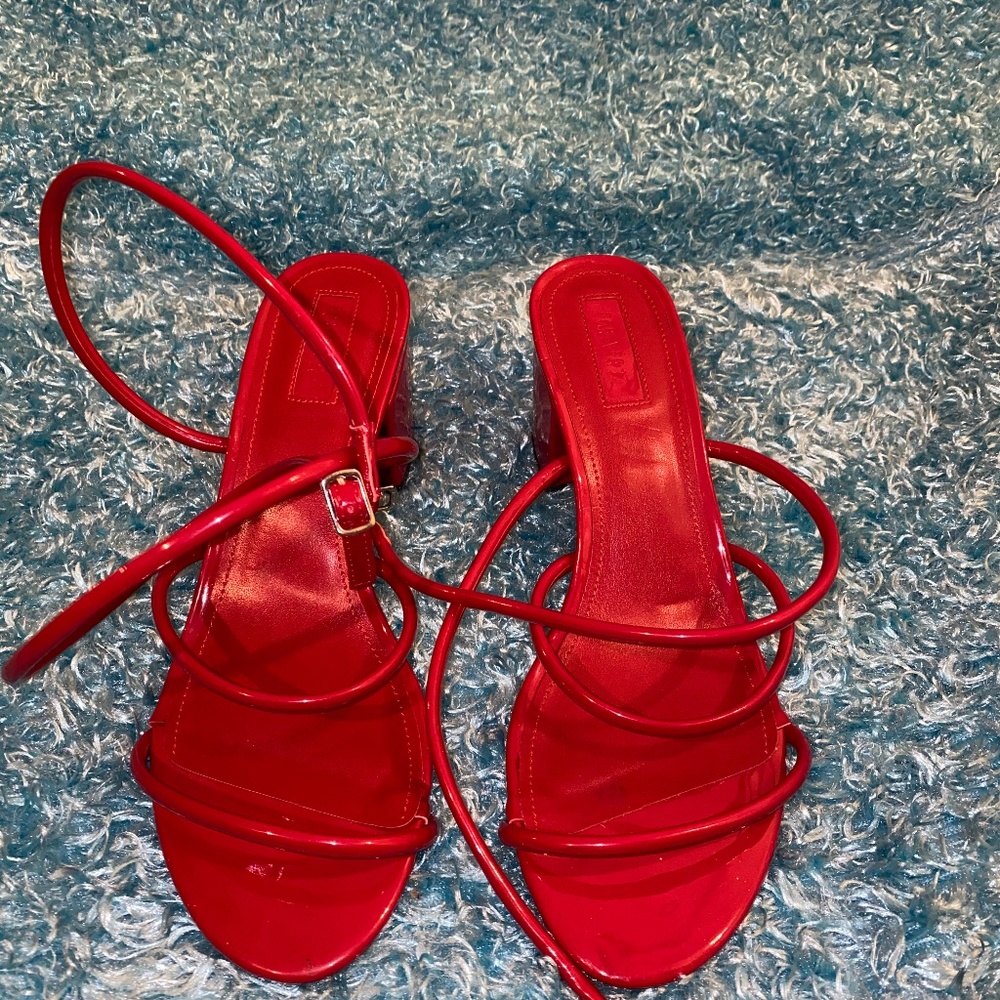 Red Strappy block heels